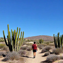 Caribbean Holidays, Cura&ccedil;ao Solo Holidays, Solo visitor hiking through dry cactus-covered landscape in Cura&ccedil;ao beneath a clear blue sky
