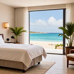 Caribbean Holidays, Cura&ccedil;ao Spa Breaks, A peaceful luxury spa overlooking the turquoise Caribbean Sea in Cura&ccedil;ao, with treatment beds, tropical plants and soft natural light