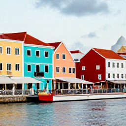 Caribbean Holidays, Cura&ccedil;ao Spa Breaks, Colourful historic Willemstad in Cura&ccedil;ao with pastel buildings, a waterfront promenade and people enjoying a relaxed evening