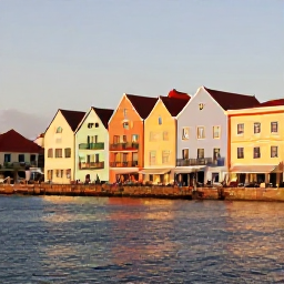 Caribbean Holidays, Cura&ccedil;ao Spa Breaks, Colourful Willemstad waterfront in Cura&ccedil;ao at golden hour, with pastel buildings, calm water and people enjoying a relaxed evening