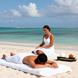 Caribbean Holidays, Cura&ccedil;ao Spa Breaks, Couple enjoying a tranquil beachside wellness treatment on a sunny Cura&ccedil;ao beach