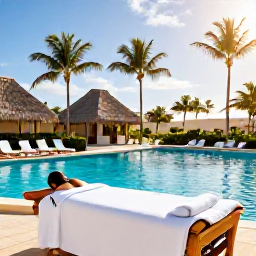 Caribbean Holidays, Cura&ccedil;ao Spa Breaks, Relaxing spa treatment beside a turquoise Caribbean pool in Cura&ccedil;ao, with palm trees and warm November sunshine
