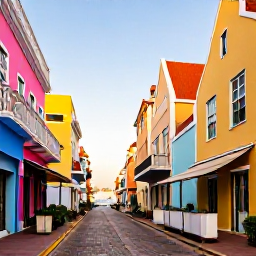 Caribbean Holidays, Curacao Tours, Pedestrian walking through colourful Willemstad streets with Dutch colonial architecture, waterfront caf&eacute;s and local shops in warm January sunshine