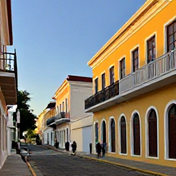 Caribbean Holidays, Cura&ccedil;ao Walking Holidays, A historic street in Willemstad, Cura&ccedil;ao, with colourful Dutch Caribbean buildings, pedestrians and warm afternoon light