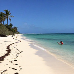 Caribbean Holidays, Cura&ccedil;ao Walking Holidays, A peaceful Cura&ccedil;ao beach reached by a walking trail, with a snorkeller in clear shallow water and palm trees beside the sand