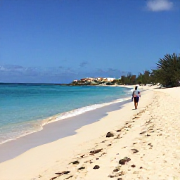 Caribbean Holidays, Curacao Walking Holidays, A quiet sandy beach and clear blue water in Cura&ccedil;ao with a walker following a coastal path