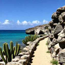 Caribbean Holidays, Cura&ccedil;ao Walking Holidays, A scenic coastal walking trail on Cura&ccedil;ao with turquoise sea, rugged limestone, cacti and bright Caribbean sunshine