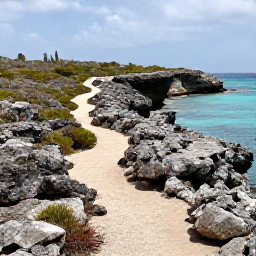 Caribbean Holidays, Curacao Walking Holidays, A scenic walking path through Cura&ccedil;ao's rugged west coast, with limestone rocks, low shrubs, cacti and bright Caribbean water