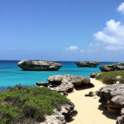 Caribbean Holidays, Cura&ccedil;ao Walking Holidays, A sunny coastal walking trail in Cura&ccedil;ao in July, with turquoise sea, rugged limestone rocks and low green vegetation