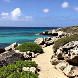 Caribbean Holidays, Cura&ccedil;ao Walking Holidays, A sunny coastal walking trail in Cura&ccedil;ao in March, with turquoise sea, rugged rocks and low green vegetation