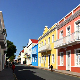 Caribbean Holidays, Cura&ccedil;ao Walking Holidays, Colourful historic buildings and a pedestrian street in Willemstad, Cura&ccedil;ao, with walkers and bright Caribbean light