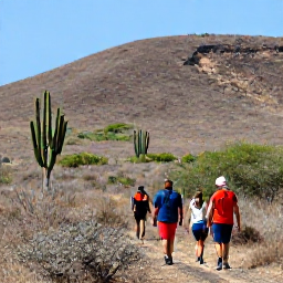 Caribbean Holidays, Cura&ccedil;ao Walking Holidays, Hikers walking through Cura&ccedil;ao's dry landscape in Christoffel National Park, surrounded by cacti, hills and native plants