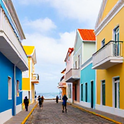 Caribbean Holidays, Cura&ccedil;ao Walking Holidays, Travellers exploring colourful colonial streets in Willemstad, Cura&ccedil;ao, with pastel buildings and a waterfront view
