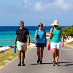 Caribbean Holidays, Cura&ccedil;ao Walking Holidays, Travellers preparing for a Cura&ccedil;ao walking holiday with water bottles, sun hats, lightweight clothing and walking shoes