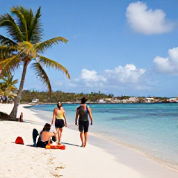 Caribbean Holidays, Curacao Walking Holidays, Walkers relaxing at a small Cura&ccedil;ao beach after a morning hike, with snorkelling gear, palm trees and calm turquoise water