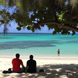 Caribbean Holidays, Cura&ccedil;ao Walking Holidays, Walkers resting beside a quiet turquoise bay in Cura&ccedil;ao, with snorkelling water, pale sand and shady trees