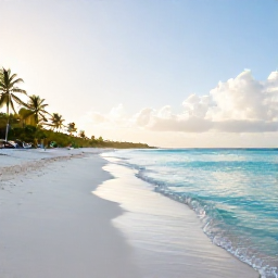 Caribbean Holidays, Curacao Wellness, A calm Cura&ccedil;ao beach in May with turquoise water, soft white sand, palm trees and gentle morning sunlight