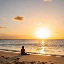 Caribbean Holidays, Curacao Wellness, A peaceful Cura&ccedil;ao sunset viewed from a quiet beach, with a traveller sitting on the sand and warm golden light over the Caribbean Sea