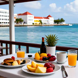 Caribbean Holidays, Cura&ccedil;ao Wellness Break, A colourful healthy breakfast and fresh tropical fruit served at a waterside caf&eacute; in Willemstad, Cura&ccedil;ao