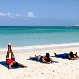 Caribbean Holidays, Cura&ccedil;ao Wellness Break, Outdoor yoga session on a quiet Cura&ccedil;ao beach, with travellers stretching on mats beside turquoise Caribbean water