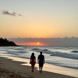 Caribbean Holidays, Curacao Wellness, Couple walking along a quiet Cura&ccedil;ao beach at sunset with gentle waves and warm evening light