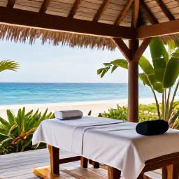 Caribbean Holidays, Cura&ccedil;ao Wellness Retreats, A tranquil beachfront spa in Cura&ccedil;ao with an open-air treatment room, tropical plants, natural wood and views of the sea