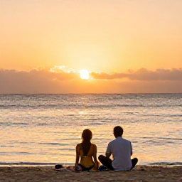 Caribbean Holidays, Curacao Wellness Retreats, Couple relaxing at sunset on a Cura&ccedil;ao beach, warm golden light, calm sea and colourful evening sky
