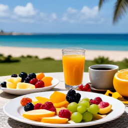 Caribbean Holidays, Curacao Wellness Retreats, Healthy colourful Caribbean breakfast in Cura&ccedil;ao with fresh fruit, local ingredients and sea view