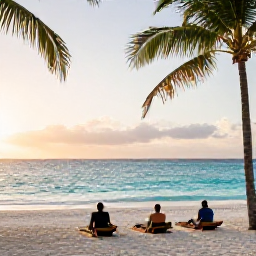 Caribbean Holidays, Curacao Wellness Retreats, Quiet white-sand beach in Cura&ccedil;ao at sunrise, calm turquoise sea, palm trees and a peaceful wellness atmosphere