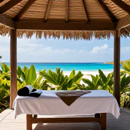 Caribbean Holidays, Curacao Wellness, Wellness retreat in Cura&ccedil;ao with an outdoor massage pavilion, tropical plants, natural materials and views towards the Caribbean Sea
