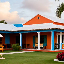 Caribbean Holidays, Cura&ccedil;ao Wine Holidays, Relaxed outdoor wine tasting at a Cura&ccedil;ao vineyard-style estate in April, with colourful island architecture and warm Caribbean light