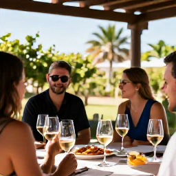 Caribbean Holidays, Cura&ccedil;ao Wine Tasting, A relaxed outdoor wine tasting at a Caribbean vineyard-inspired venue in Cura&ccedil;ao, with glasses of wine, local snacks and warm May sunshine