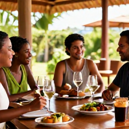 Caribbean Holidays, Cura&ccedil;ao Wine Tasting, A relaxed wine tasting setting at a boutique vineyard or restaurant in Cura&ccedil;ao, with local dishes, wine glasses and warm Caribbean light