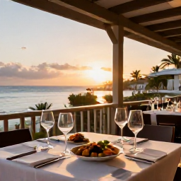Caribbean Holidays, Cura&ccedil;ao Wine Tasting, A stylish Cura&ccedil;ao restaurant serving wine and Caribbean-inspired dishes at sunset