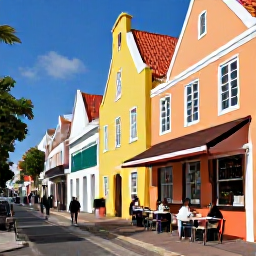 Caribbean Holidays, Cura&ccedil;ao Wine Tasting, Colourful Willemstad streets near a wine bar, with Dutch Caribbean architecture, outdoor tables and visitors exploring in September