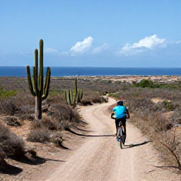 Caribbean Holidays, Cycling Holidays, Mountain bike travelling through Cura&ccedil;ao countryside with cacti, low hills, dusty tracks and distant Caribbean coastline
