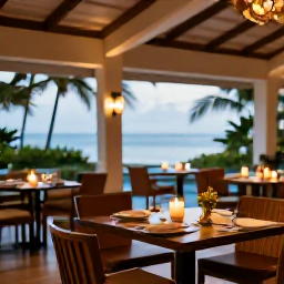 Caribbean Holidays, December Adults Only, An elegant adults-only resort restaurant in Trinidad and Tobago, serving a candlelit dinner with tropical views and sophisticated Caribbean decor