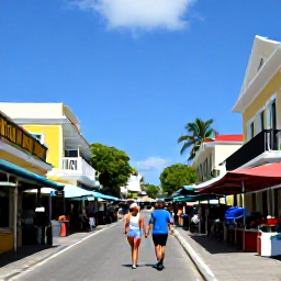 Caribbean Holidays, December Adults-Only Holidays, Couple exploring a colourful Caribbean town in December, local market, colonial buildings and palm trees under a clear blue sky