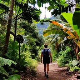 Caribbean Holidays, December Adventure Holidays, Travellers hiking along a lush Caribbean rainforest trail with mountains, tropical plants and filtered sunlight