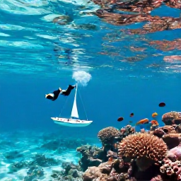 Caribbean Holidays, December Adventure Holidays, Visitors snorkelling in clear Caribbean water above a vibrant coral reef with tropical fish and a small sailing boat nearby