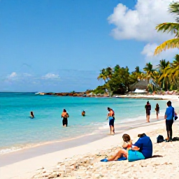 Caribbean Holidays, December Adventures, A lively December beach scene in the United States Virgin Islands with turquoise water, palm trees and travellers preparing for outdoor activities