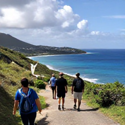 Caribbean Holidays, December Adventures, Hikers walking along a scenic coastal trail above the sea on Saint Barth&eacute;lemy