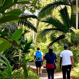 Caribbean Holidays, December Adventures, Hikers walking through lush forest on Mount Liamuiga in Saint Kitts during a sunny December morning