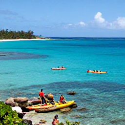 Caribbean Holidays, December Adventures, Kayakers and snorkellers exploring clear turquoise water near a colourful coral reef in the United States Virgin Islands