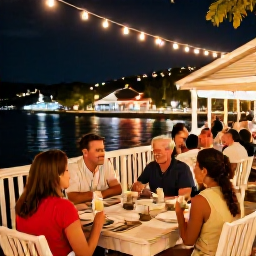 Caribbean Holidays, December Adventures, Outdoor dining and lively festive evening in a Caribbean waterfront town in the United States Virgin Islands during December