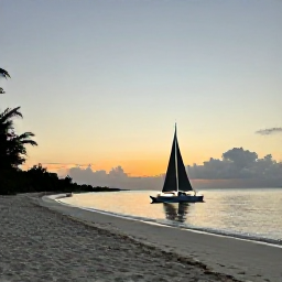 Caribbean Holidays, December Adventures, Sunset sailing boat near a white sand beach in Turks and Caicos with warm evening light
