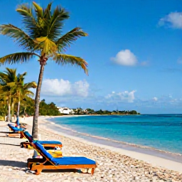 Caribbean Holidays, December All-Inclusive, A bright December morning at an all-inclusive beach resort on St Thomas, with turquoise Caribbean water, palm trees and sun loungers