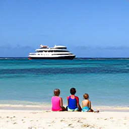 Caribbean Holidays, December All-Inclusive, A Caribbean family enjoying a shallow sandy beach and calm clear sea near an all-inclusive resort in December sunshine