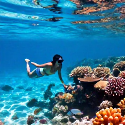 Caribbean Holidays, December All Inclusive, Snorkeller exploring a colourful coral reef in clear shallow water near Turks and Caicos, tropical fish and bright Caribbean sunlight