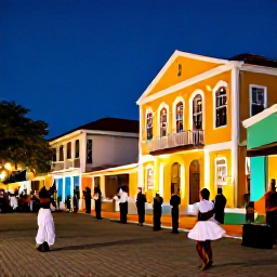 Caribbean Holidays, December Antigua, Colourful December street festival in St John's, Antigua, with local musicians, dancers and warmly lit historic buildings